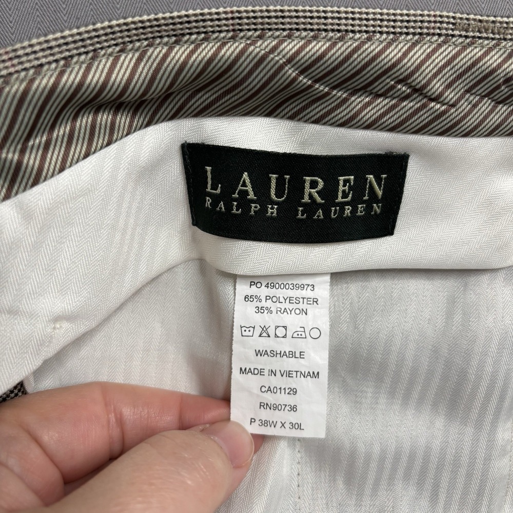Lauren Ralph Lauren Mens Dress Pants 38x30 Gray Glen Plaid Cuffed - Picture 4 of 11